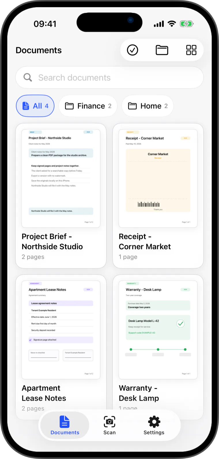 Flatscan archive view with document thumbnails