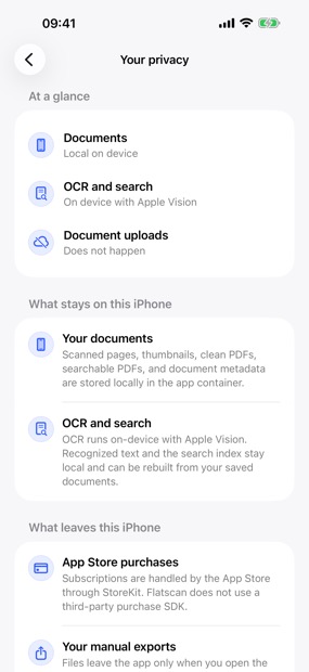 Flatscan privacy summary screen